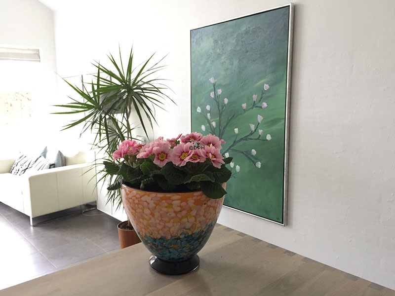 Schüssel mit lindgrünem Boden 24x27cm, Glaskunst, Mundgeblasen