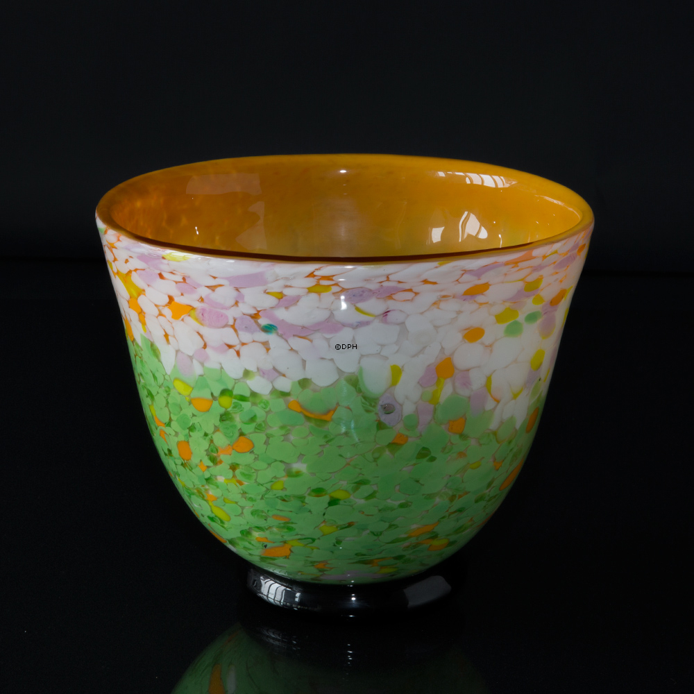 Schüssel mit lindgrünem Boden 24x27cm, Glaskunst, Mundgeblasen