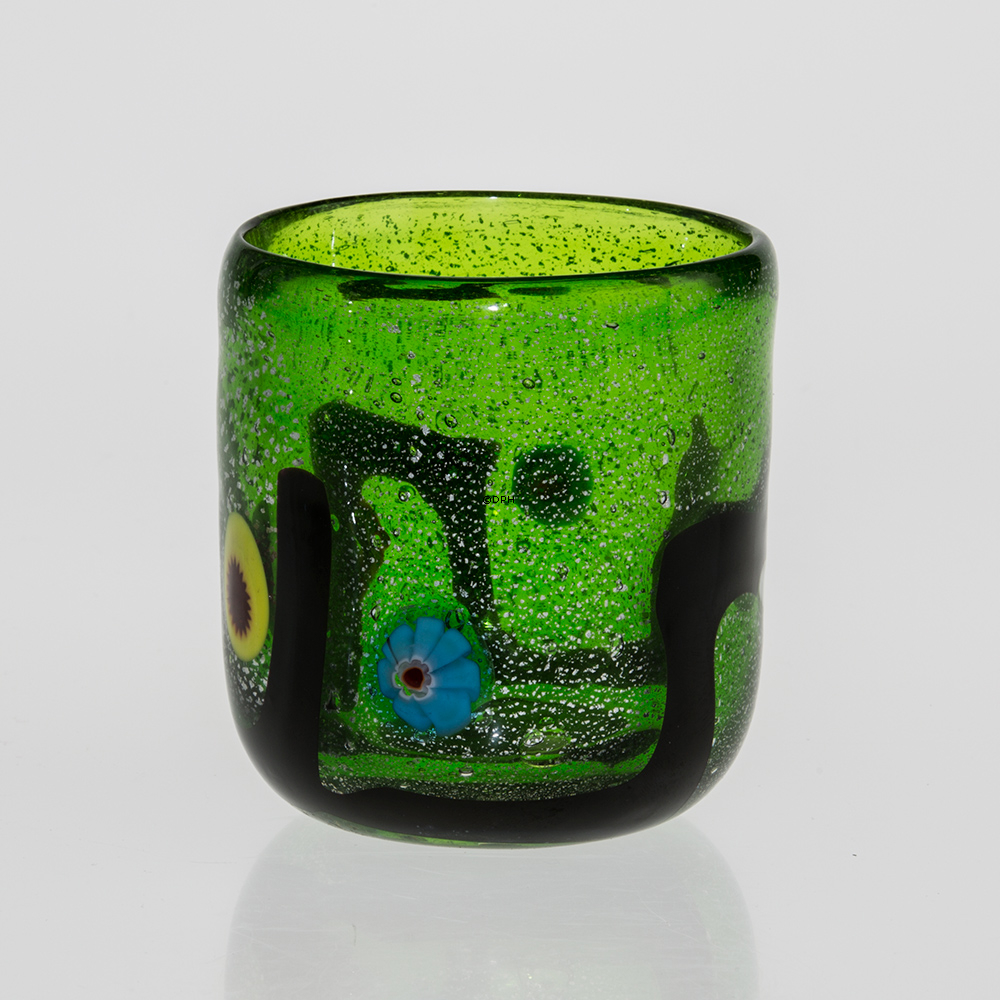 Grüner Teelichthalter / Tasse / Vase, 8x10cm, Mundgeblasenes Glas