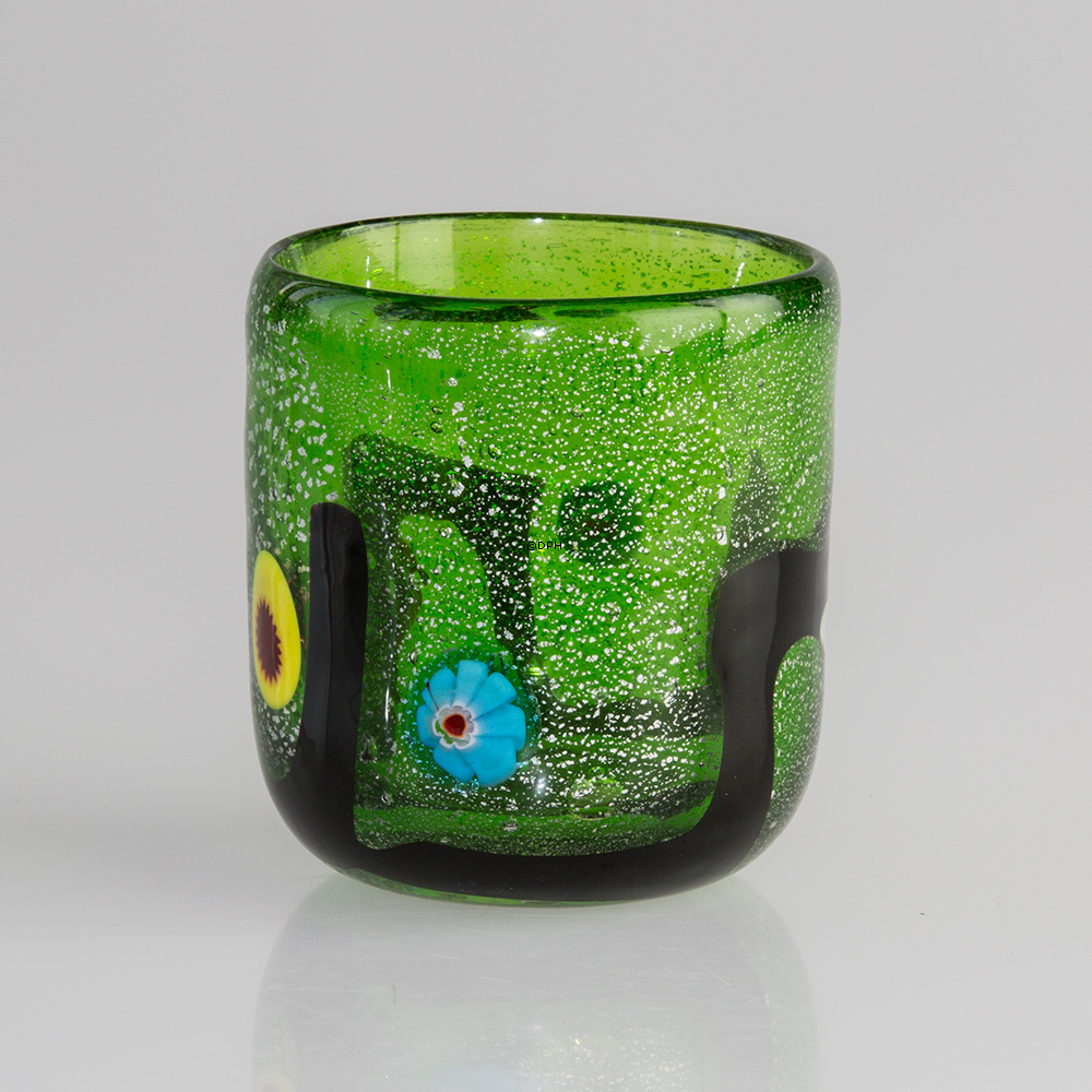 Grüner Teelichthalter / Tasse / Vase, 8x10cm, Mundgeblasenes Glas