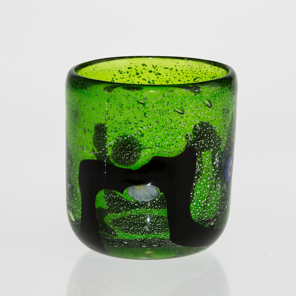 Grüner Teelichthalter / Tasse / Vase, 8x10cm, Mundgeblasenes Glas