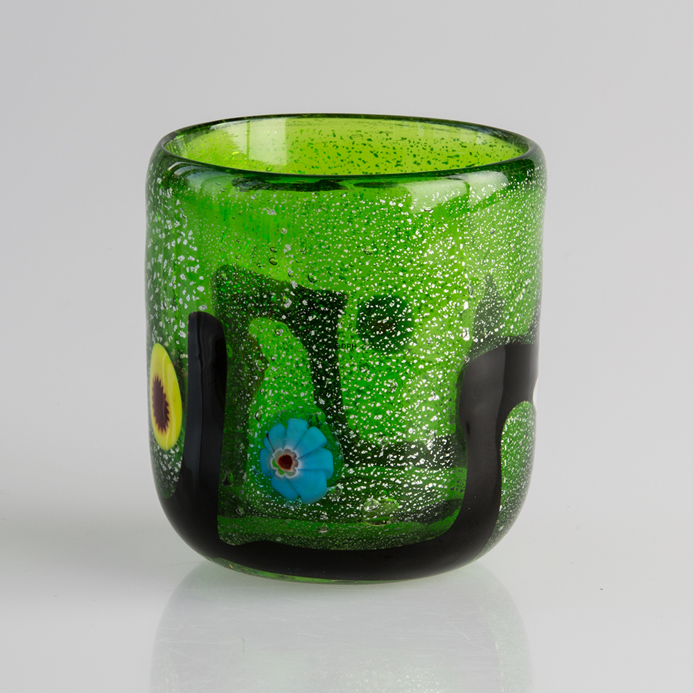 Grüner Teelichthalter / Tasse / Vase, 8x10cm, Mundgeblasenes Glas