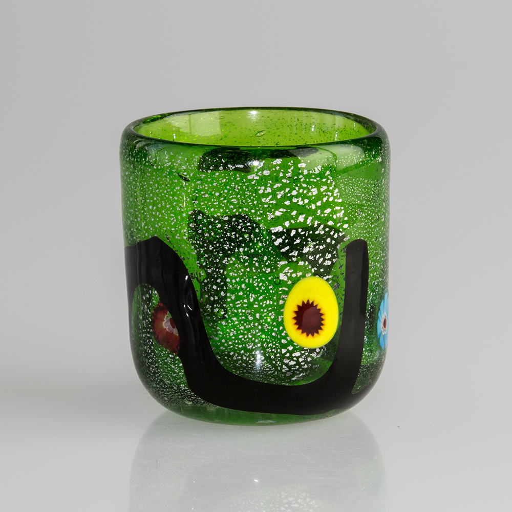 Grüner Teelichthalter / Tasse / Vase, 8x10cm, Mundgeblasenes Glas