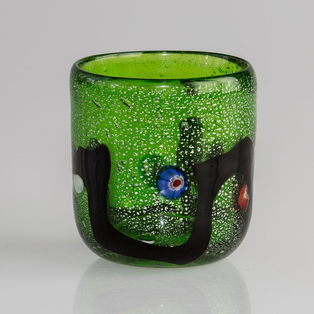 Grüner Teelichthalter / Tasse / Vase, 8x10cm, Mundgeblasenes Glas