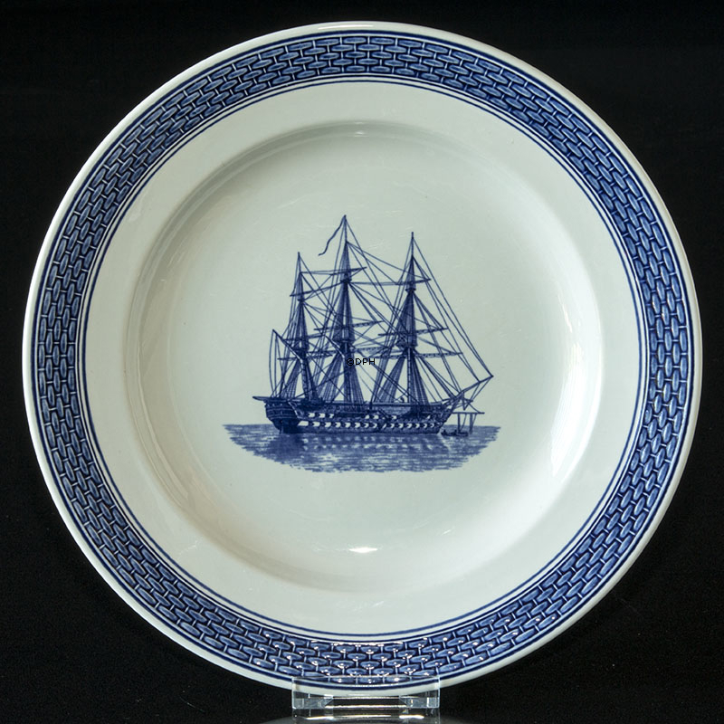 Royal Copenhagen/Aluminia Tranquebar, blau, Teller mit dreimastiger Schiff 25cm
