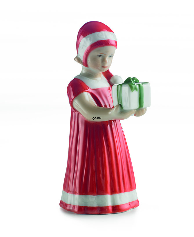 Elsa, Mädchen in rotem Weihnachtskleid, Royal Copenhagen Figur Nr. 090