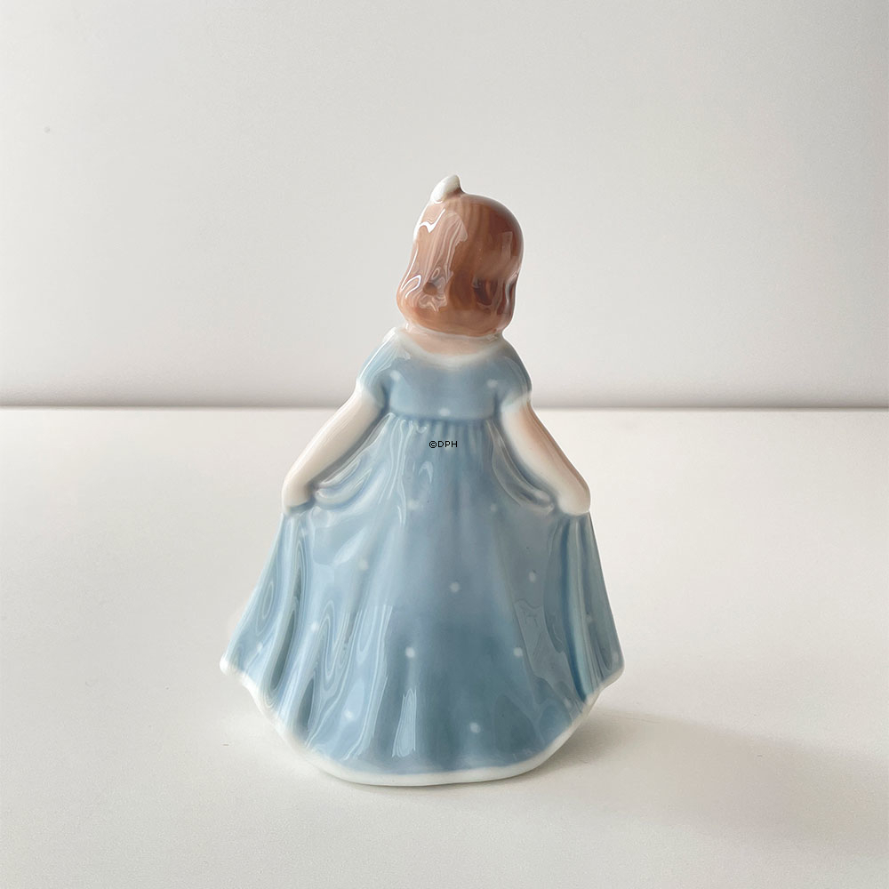Mini Tänzelndes Mädchen mit turkis Kleid, Mini, Mädchen Stehend mit Ausgebreitetem Kleid, Royal Copenhagen Figur Nr. 100