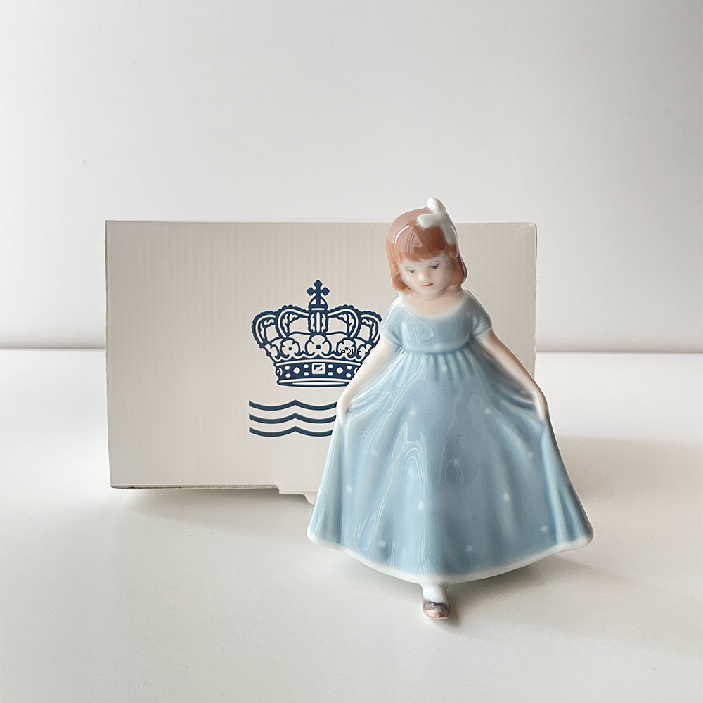 Mini Tänzelndes Mädchen mit turkis Kleid, Mini, Mädchen Stehend mit Ausgebreitetem Kleid, Royal Copenhagen Figur Nr. 100