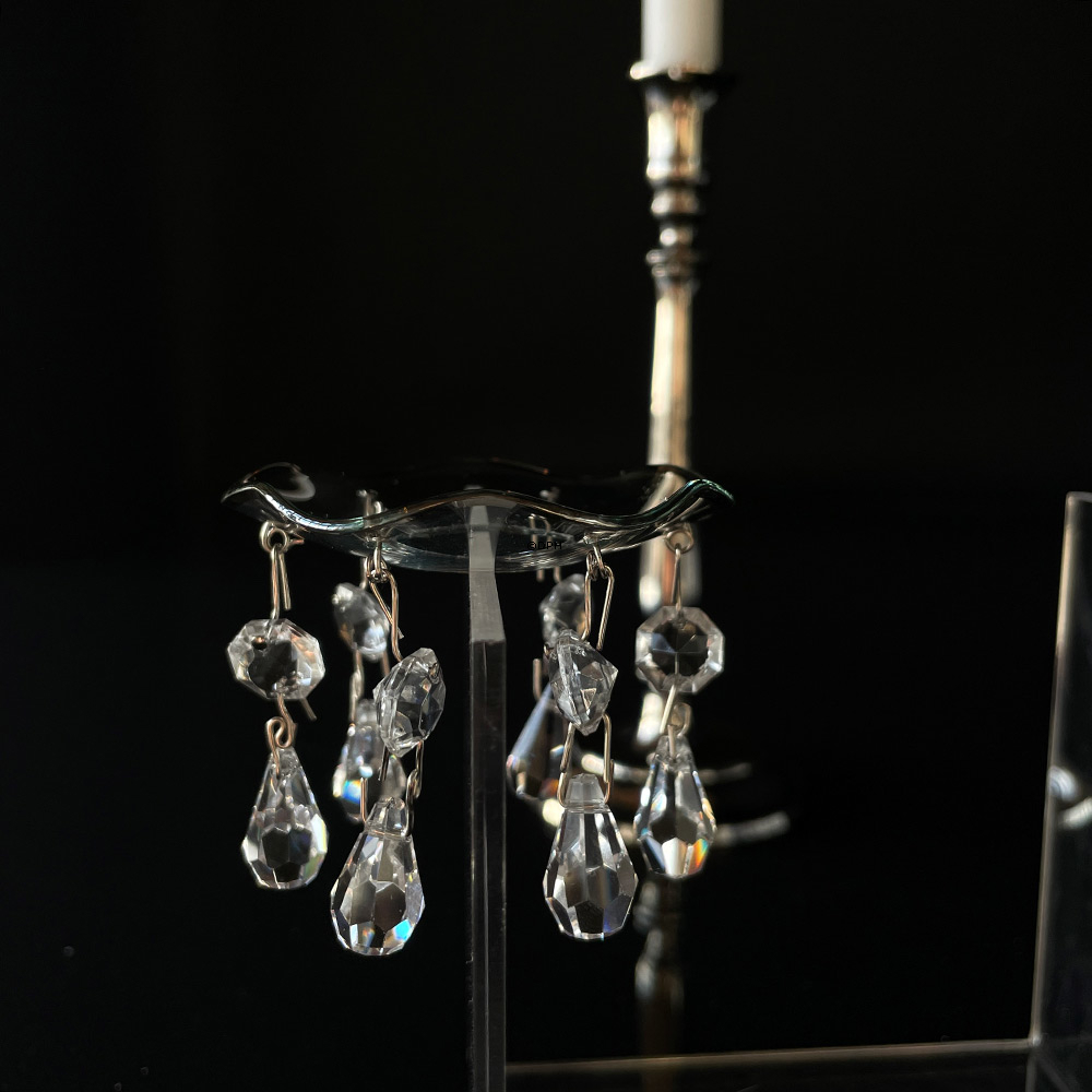 Lichtmanschette, gewellt mit Silberrand und kleinen Glaskristalltropfen (Innenloch 2,5 cm).