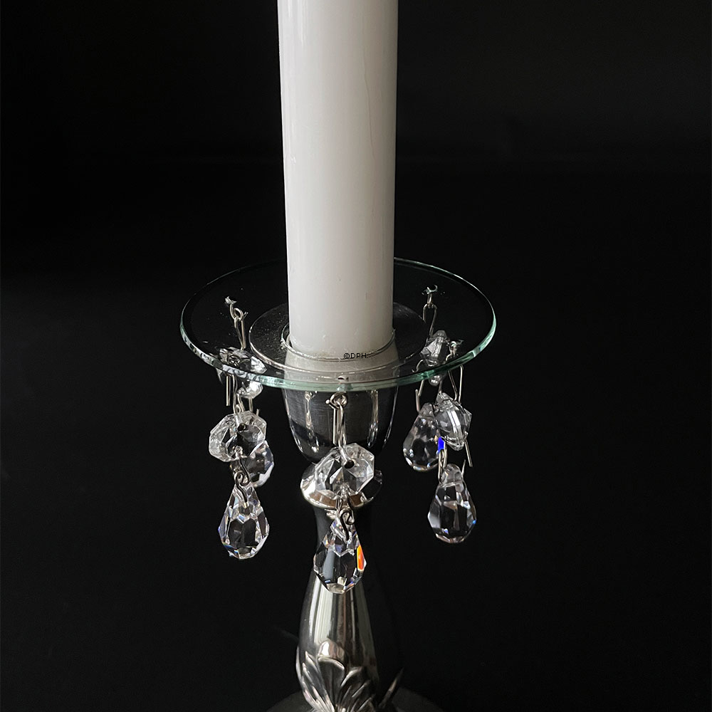 Lichtmanschette, Grrade Kante mit Silberrand und kleinen Glaskristalltropfen (Innenloch 2,5 cm).