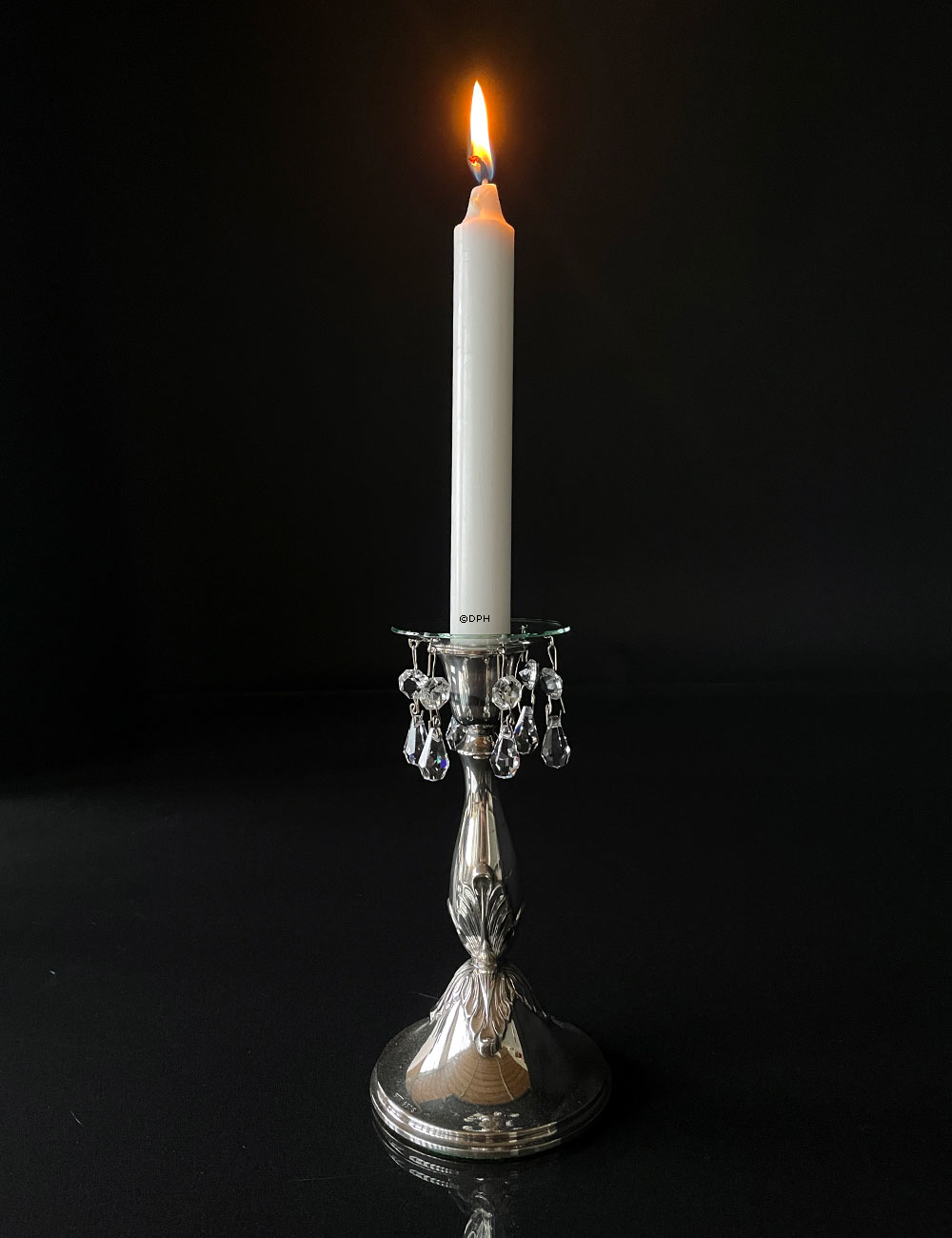 Lichtmanschette, Grrade Kante mit Silberrand und kleinen Glaskristalltropfen (Innenloch 2,5 cm).