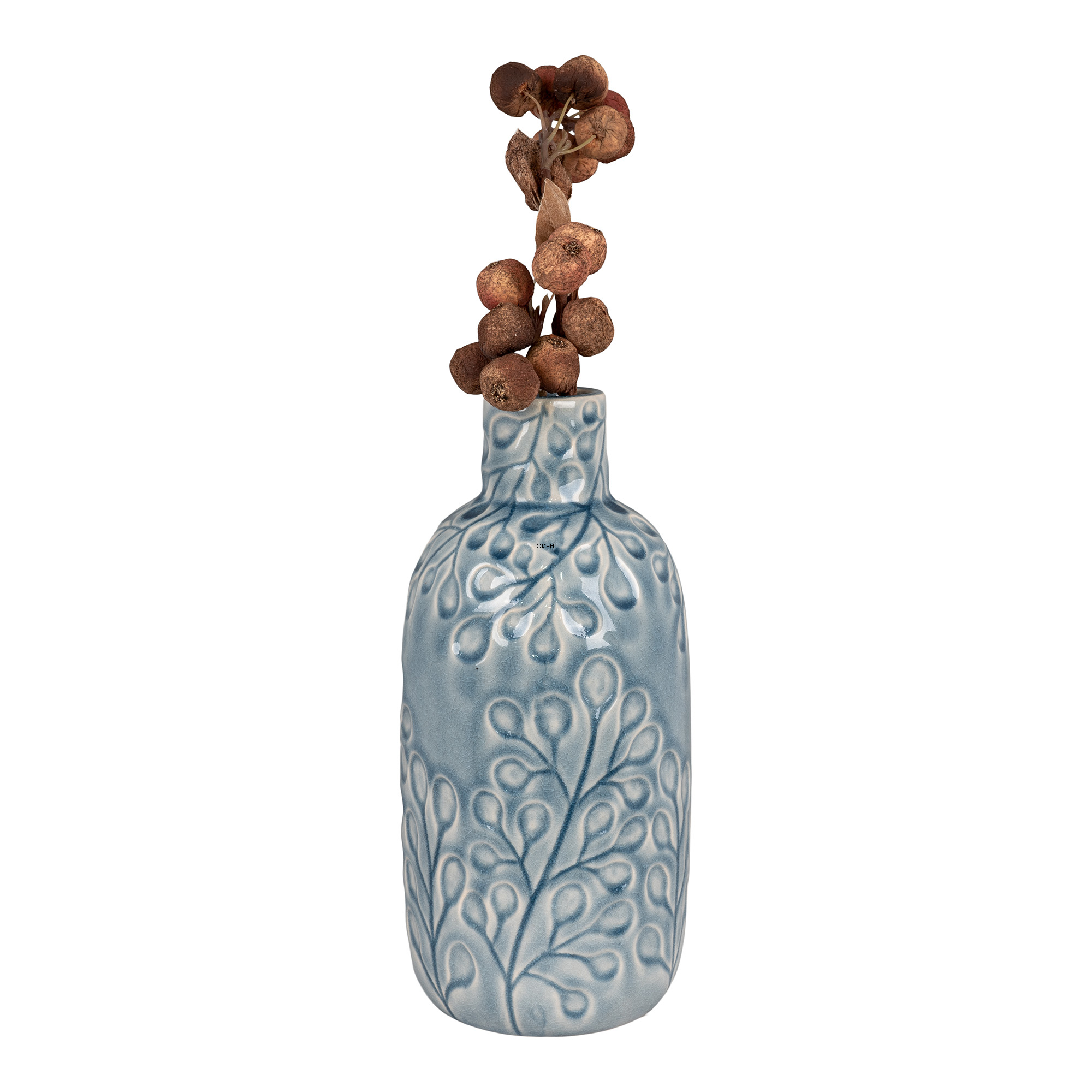 Vase aus Keramik, blau mit Muster