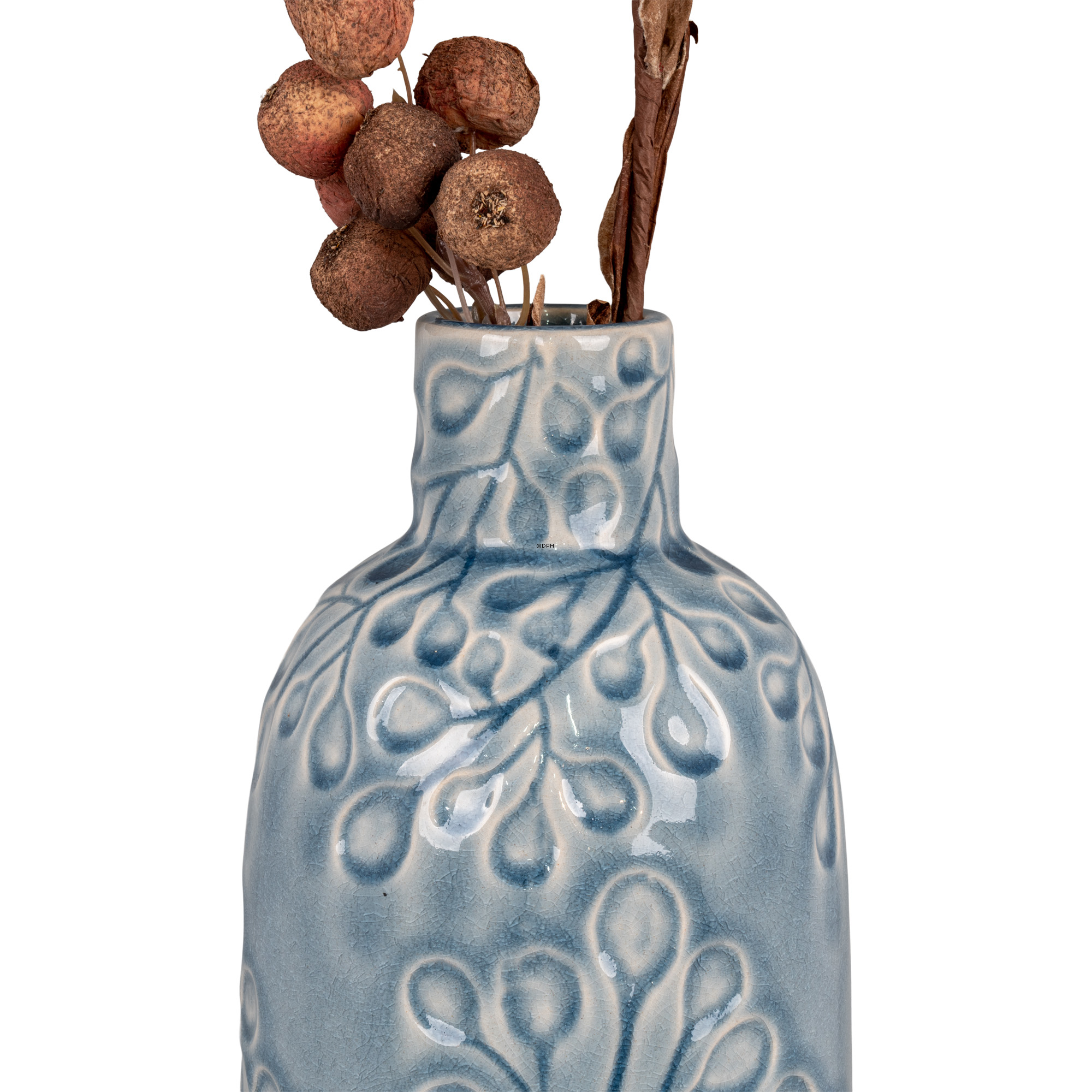 Vase aus Keramik, blau mit Muster