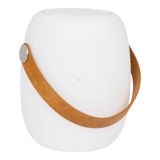 Kombinierte LED-Lampe und Bluetooth-Lautsprecher in Weiß mit Lederriemen, wiederaufladbar