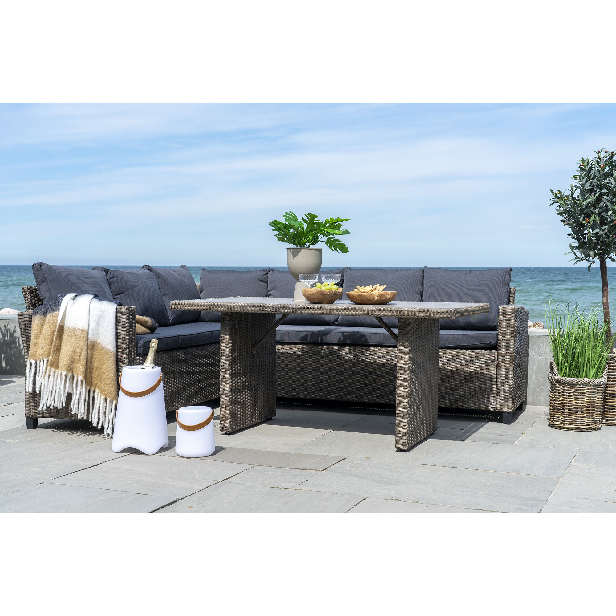 Bristol LED-Lampe in Weiß mit Ledergriff, wiederaufladbar