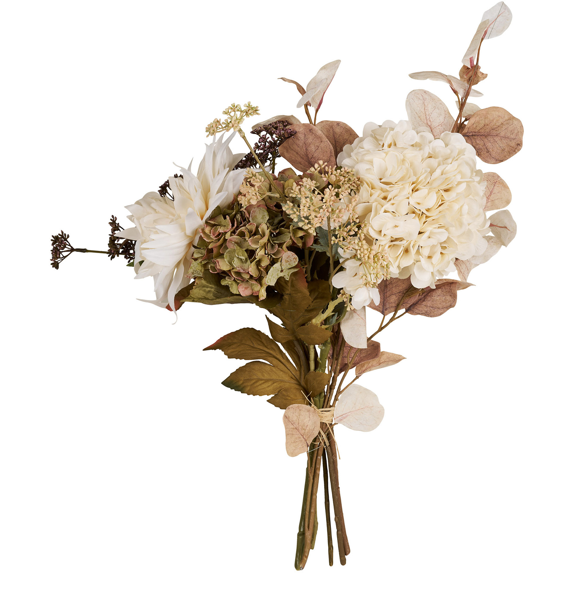 Naturgetreuer Blumenstrauß mit Hortensien in sanften, hellen Farbtönen, H: 63 cm