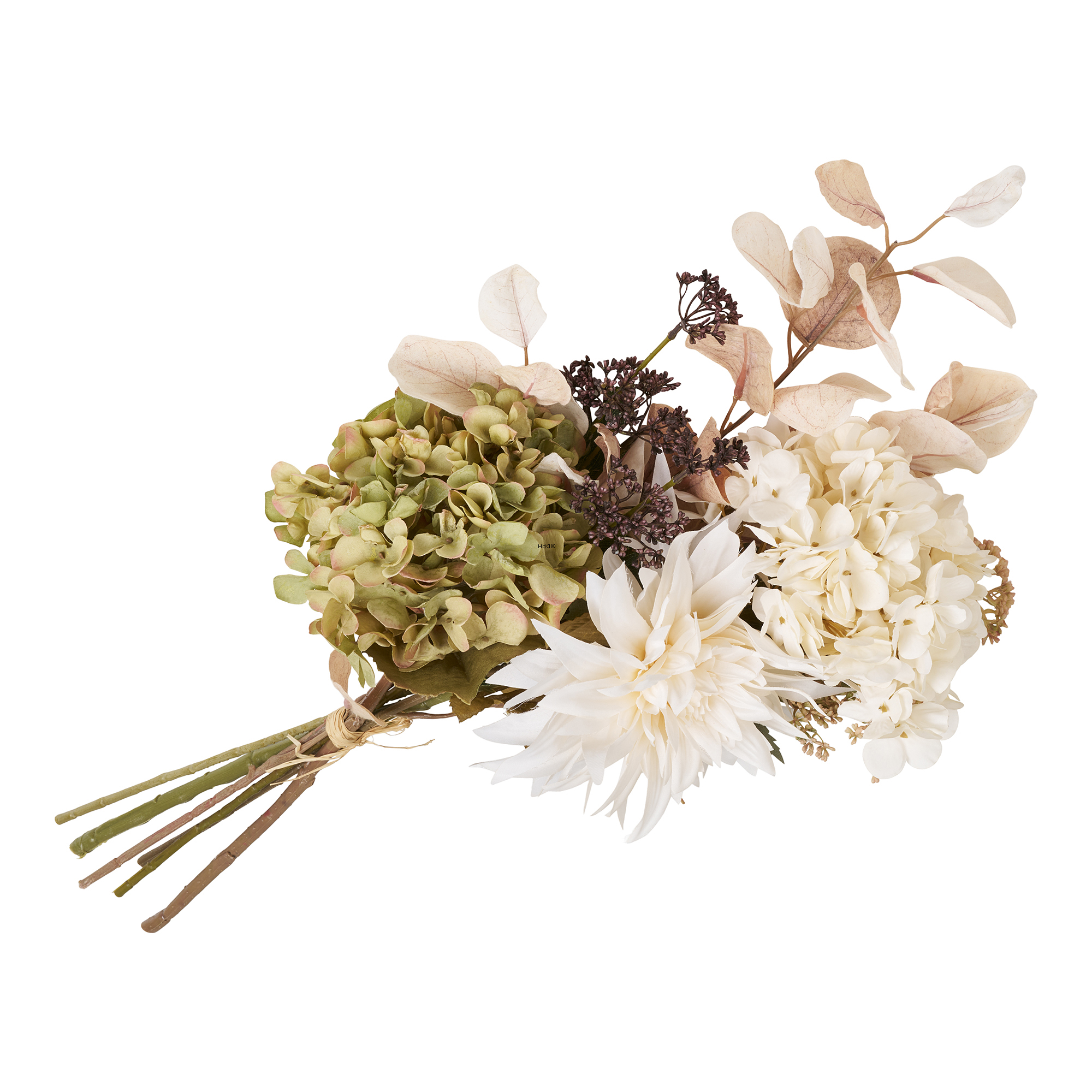 Naturgetreuer Blumenstrauß mit Hortensien in sanften, hellen Farbtönen, H: 63 cm