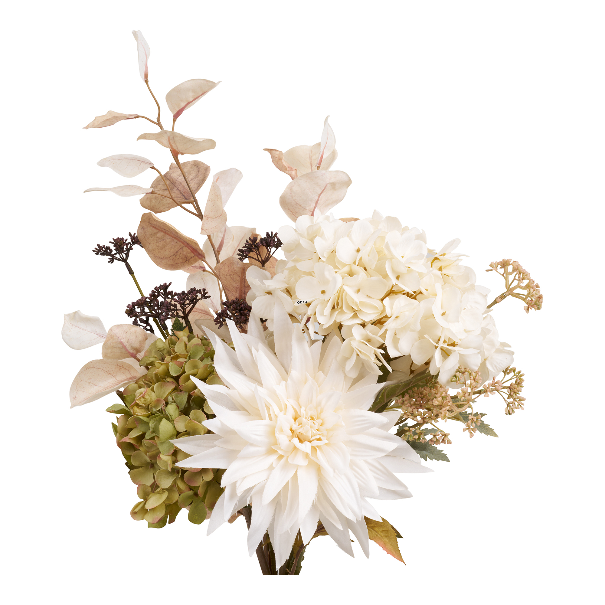 Naturgetreuer Blumenstrauß mit Hortensien in sanften, hellen Farbtönen, H: 63 cm