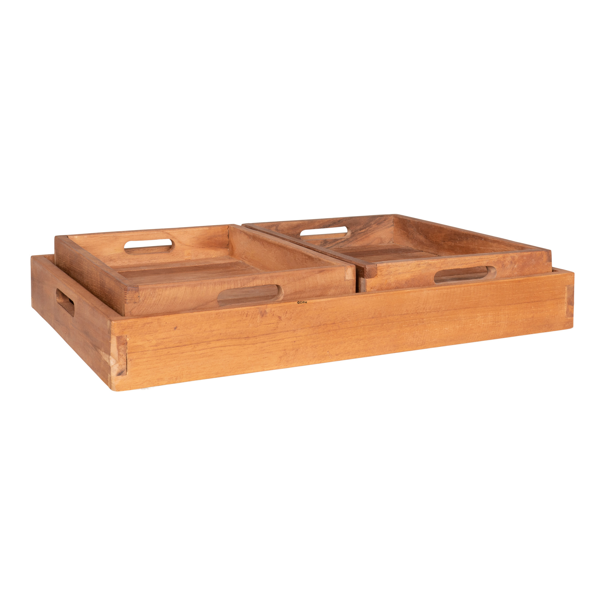 Holztabletts aus naturbelassenem Teakholz, 3er-Set
(1 großes: 40 x 29 cm - 2 kleine: 26 x 18 cm)