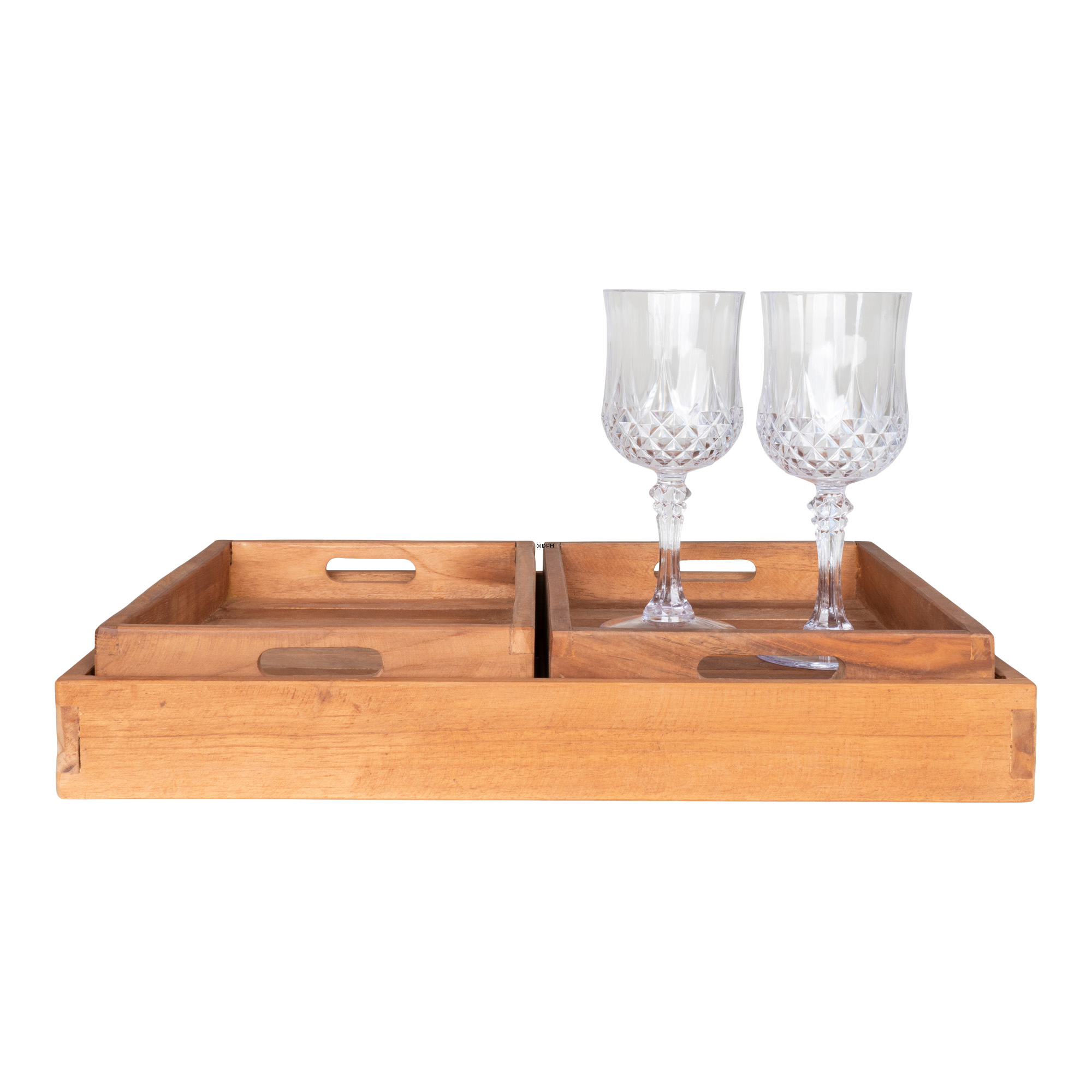 Holztabletts aus naturbelassenem Teakholz, 3er-Set
(1 großes: 40 x 29 cm - 2 kleine: 26 x 18 cm)