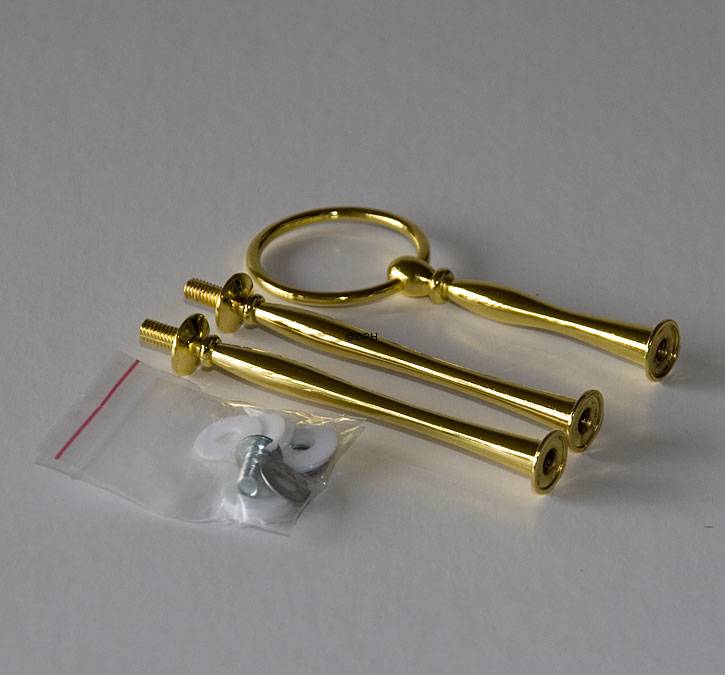 Beschläge für Kuchenständer, golden, Runder Griff, geschwungene Rohre, 3-lagig