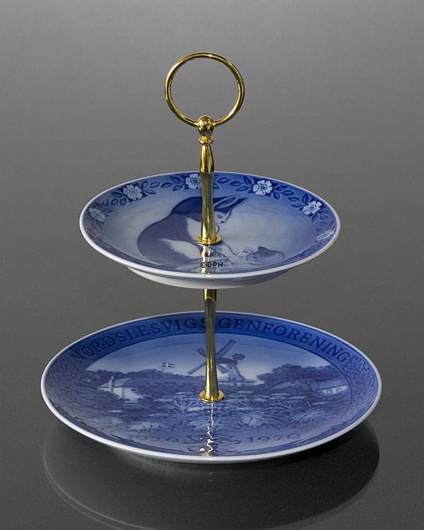 Beschläge für Kuchenständer, golden, Runder Griff, geschwungene Rohre, 3-lagig