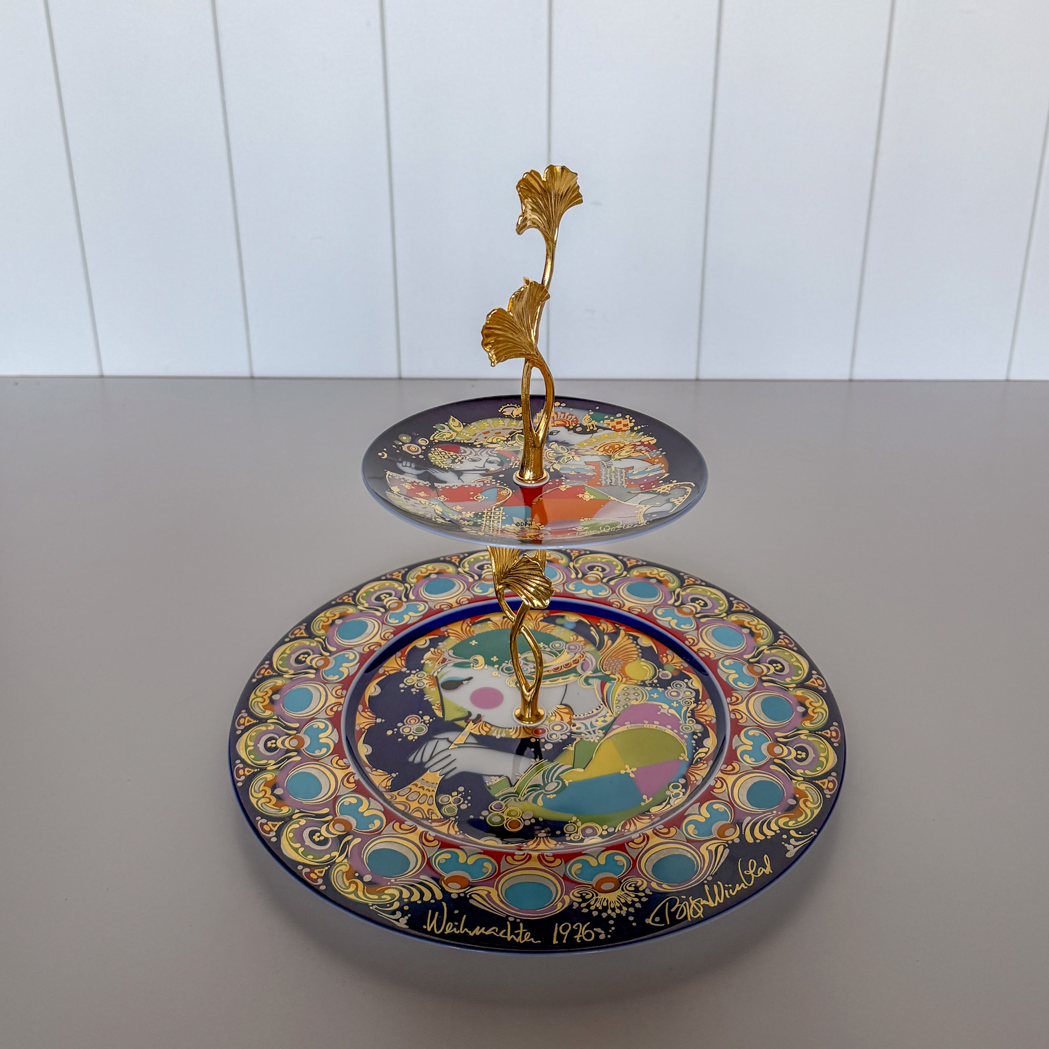 Beschläge für Kuchenständer, golden, Ginkgoblattgriff, 2-3 Schicht