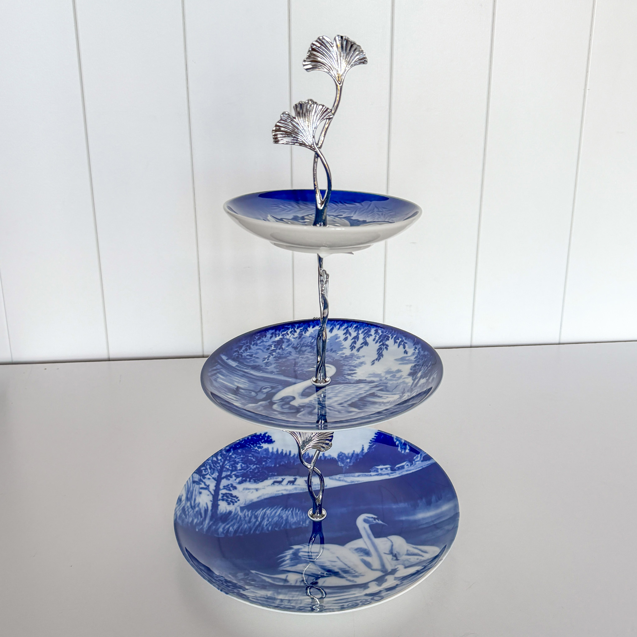 Beschläge für Kuchenständer, Silber-Finish, Ginkgoblattgriff, 2-3 Schicht