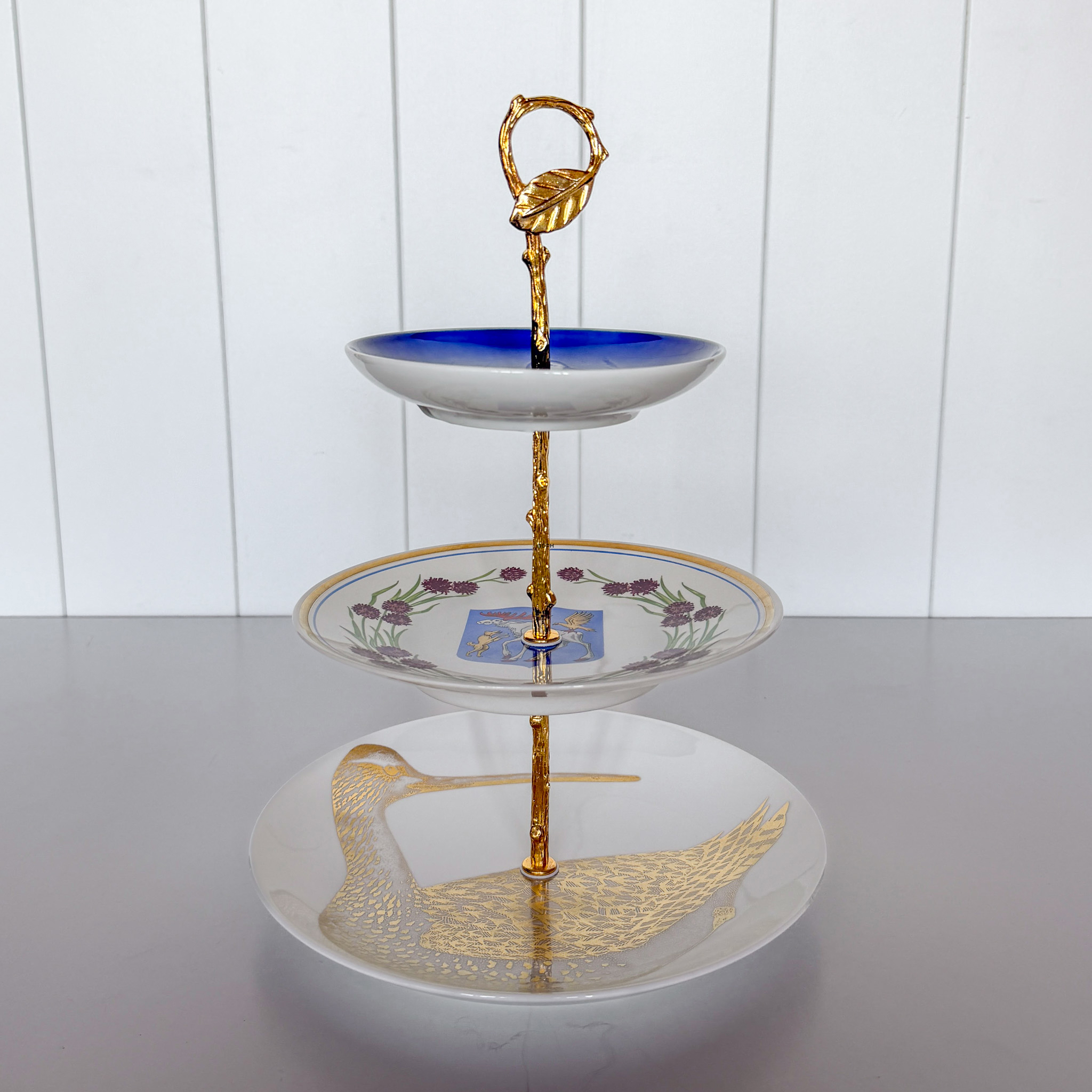 Beschläge für Kuchenständer, golden, Rund Buchenblattgriff, 2-3 Schicht