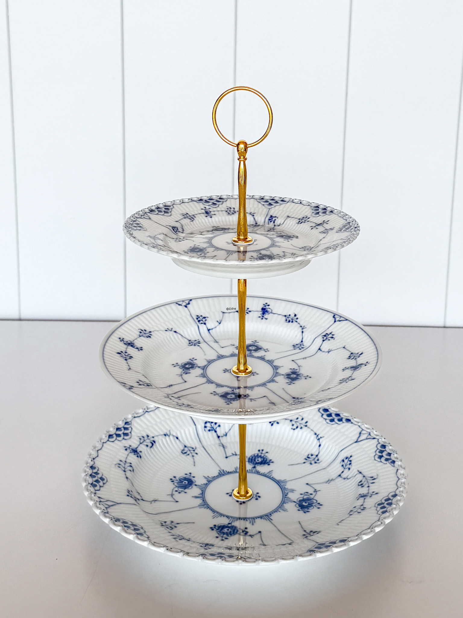 Royal Copenhagen Musselmalet Vollspitze / Gerippt 3-stoeckige Etagere