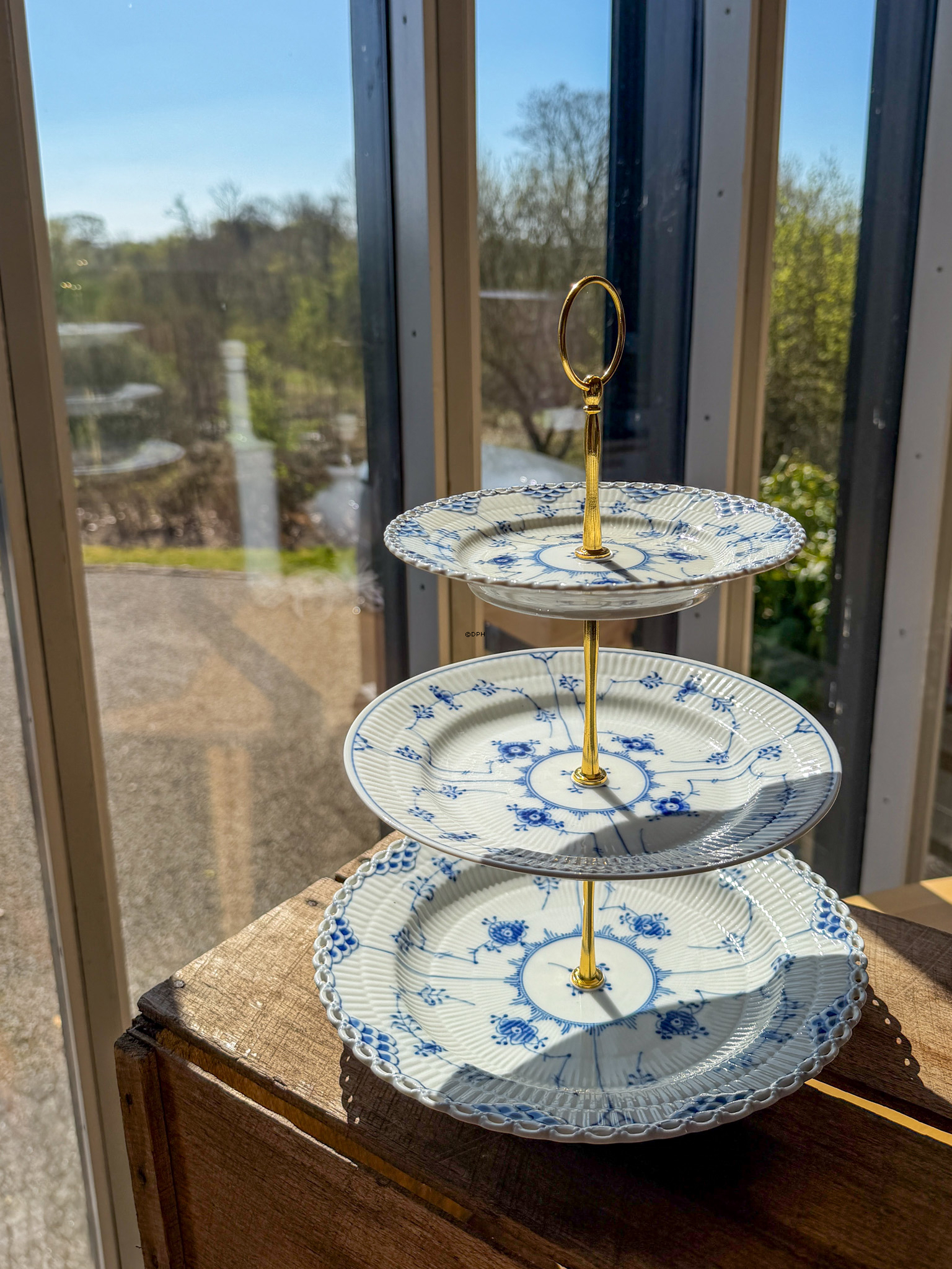 Royal Copenhagen Musselmalet Vollspitze / Gerippt 3-stoeckige Etagere