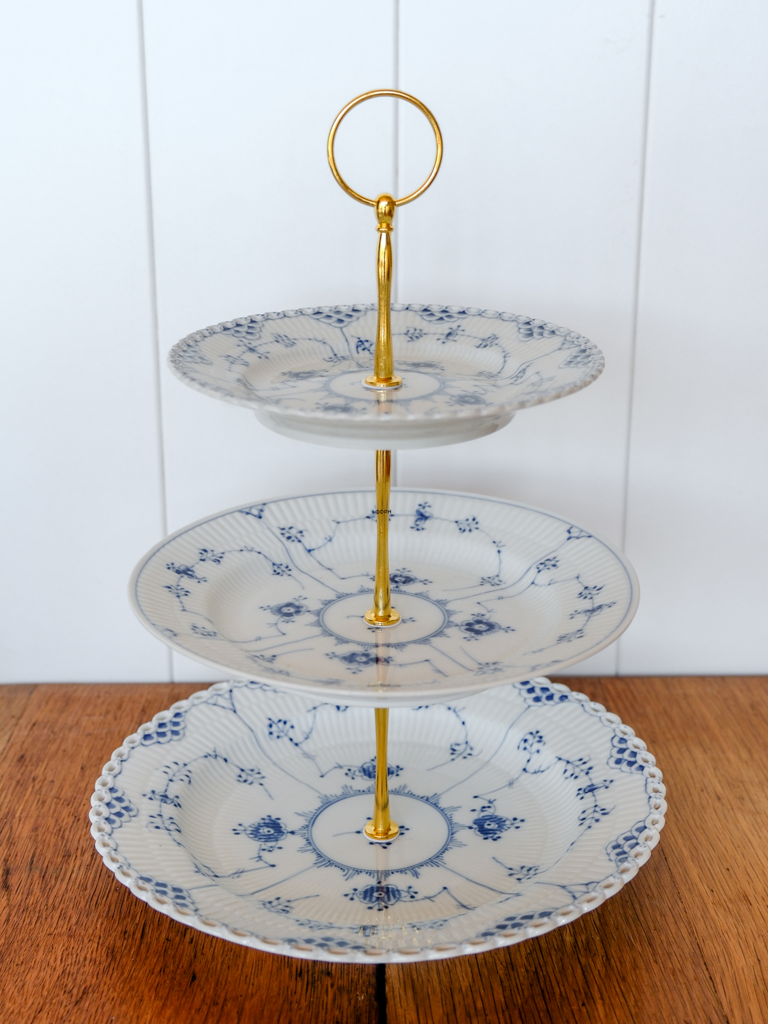 Royal Copenhagen Musselmalet Vollspitze / Gerippt 3-stoeckige Etagere