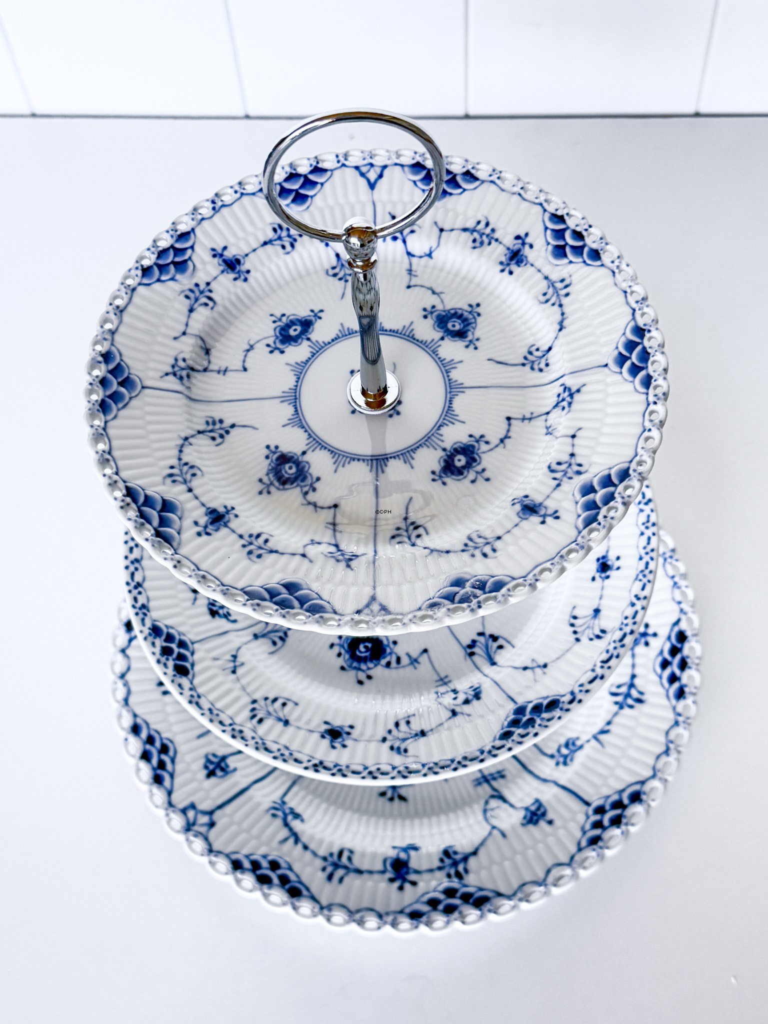 Royal Copenhagen Musselmalet Vollspitze / Halbspitze 3-stöckige Etagere