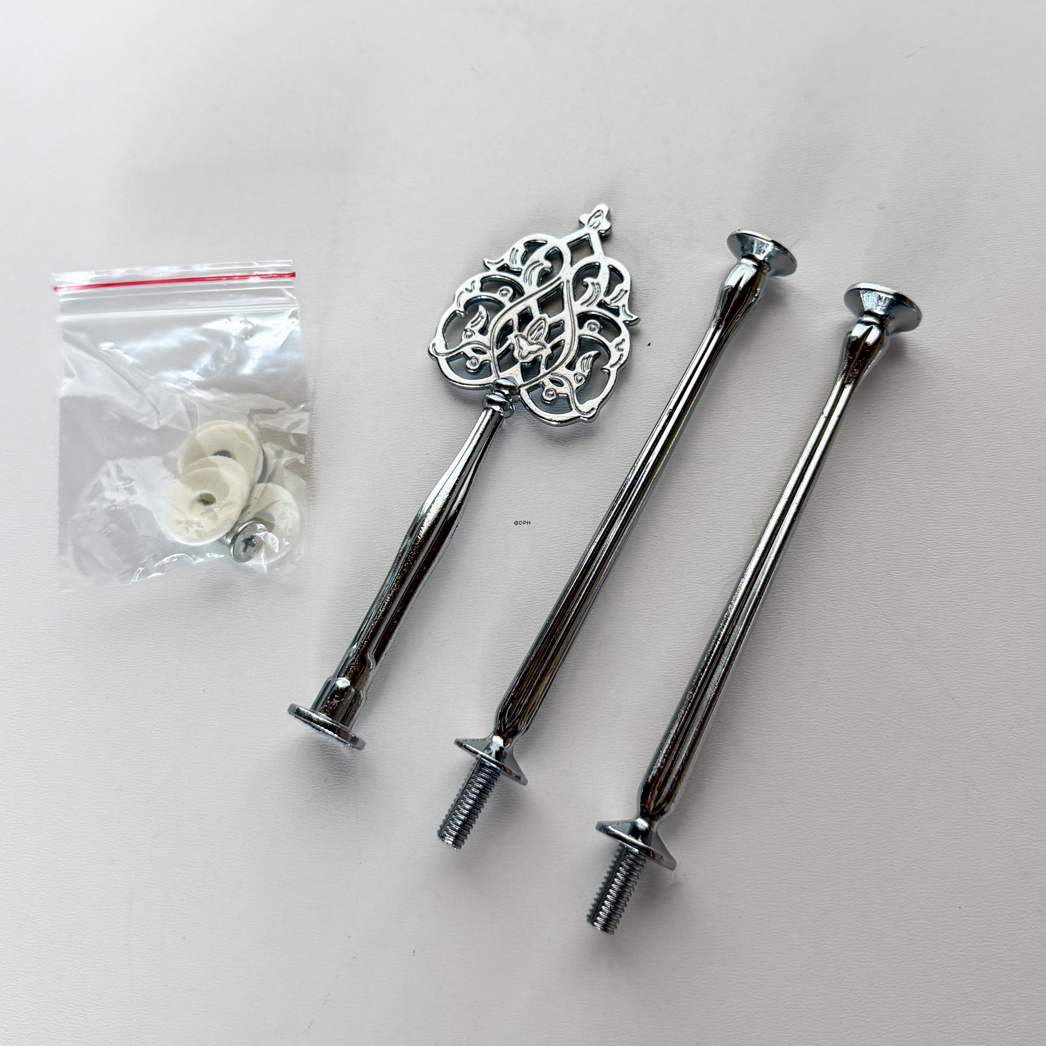 Beschläge für Kuchenständer, Silber-Finish, Massiv Blumengriff, 2-3 Schicht