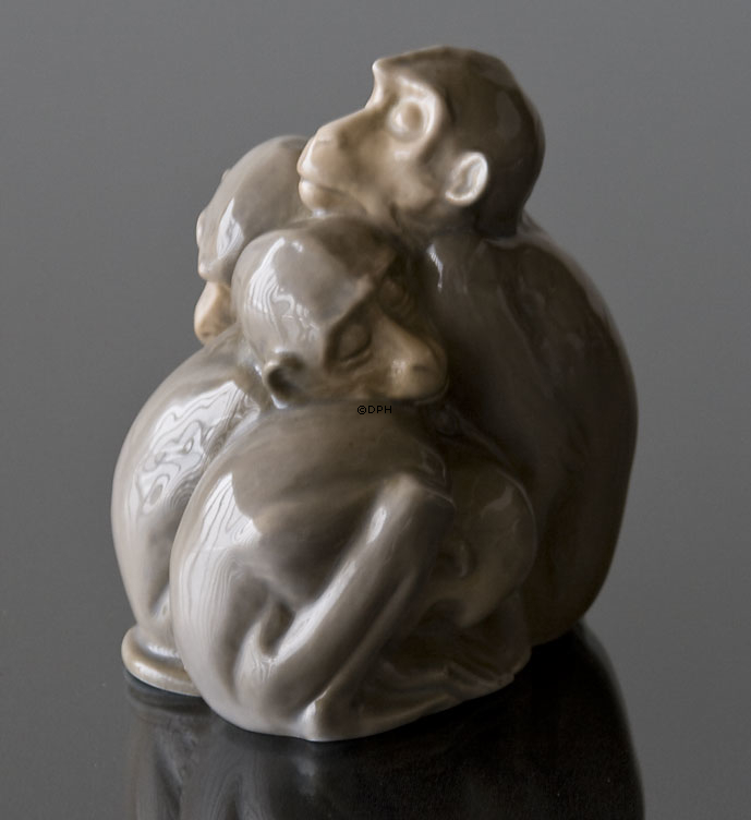 Schlafende Affen sitzen in einer Gruppe, Bing & Gröndahl Figur Nr. 1581
