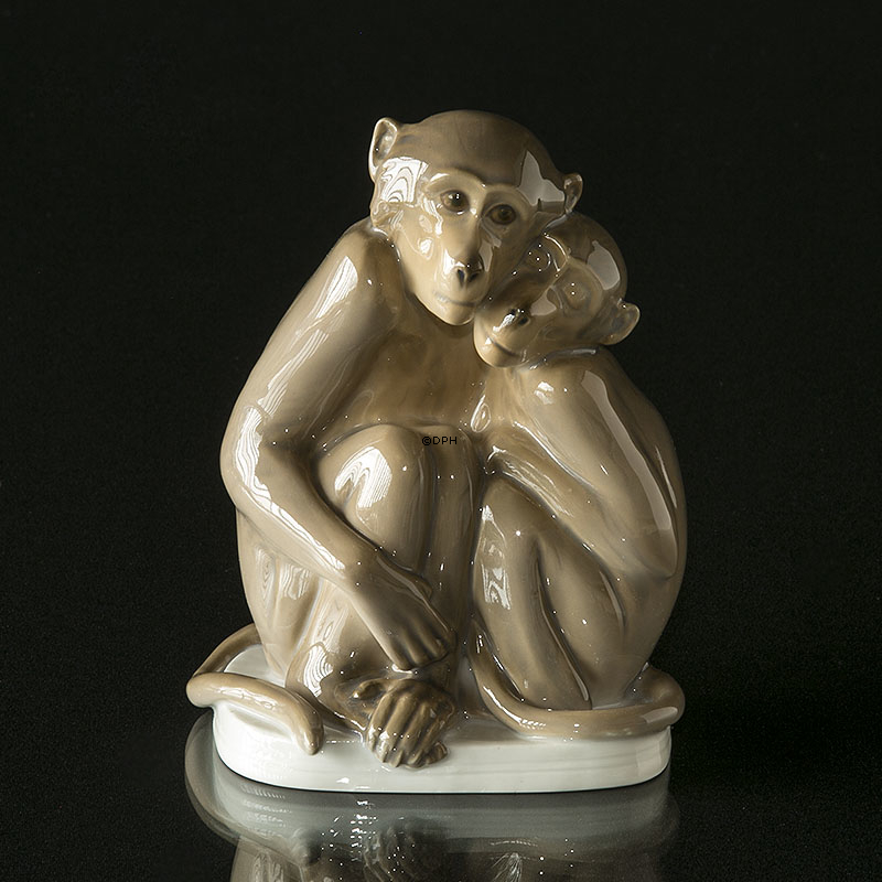 Affen sitzen zwei in einer Gruppe, Bing & Gröndahl Figur Nr. 1647