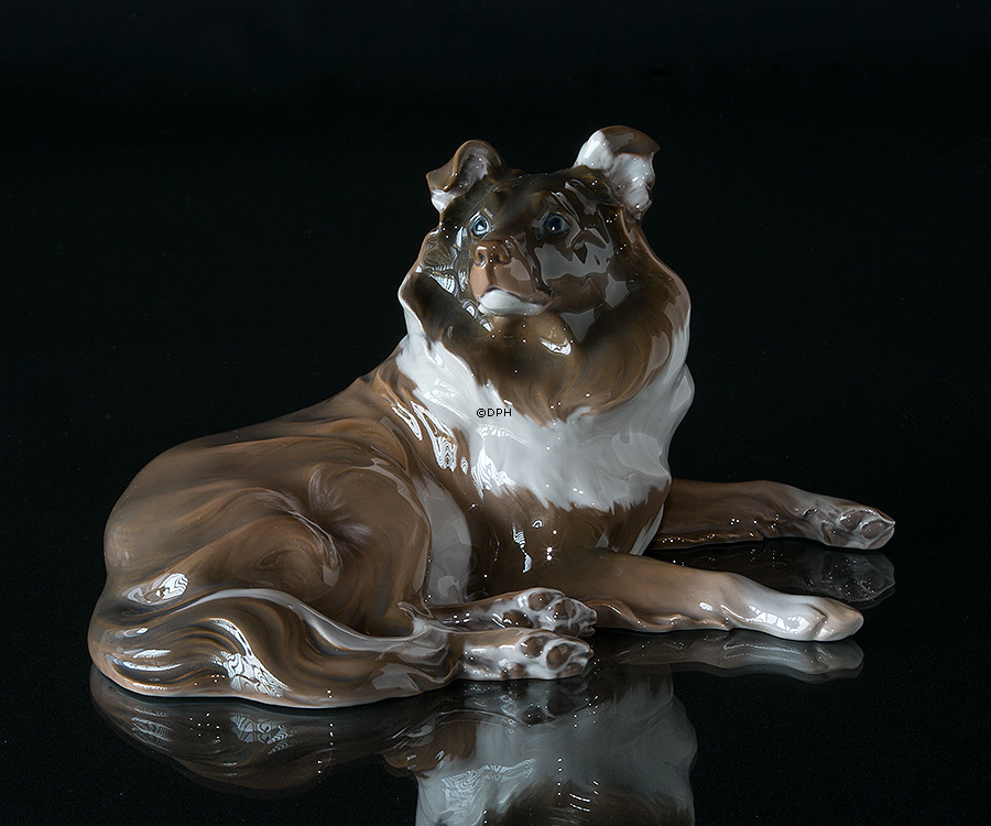 Collie, liegend, Bing & Gröndahl Hund Figur Nr. 1663