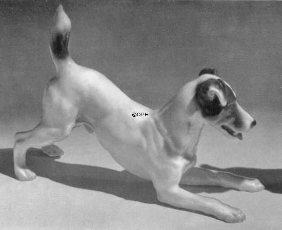 Foxterrier spielt, Bing & Gröndahl Hund Figur Nr. 1723