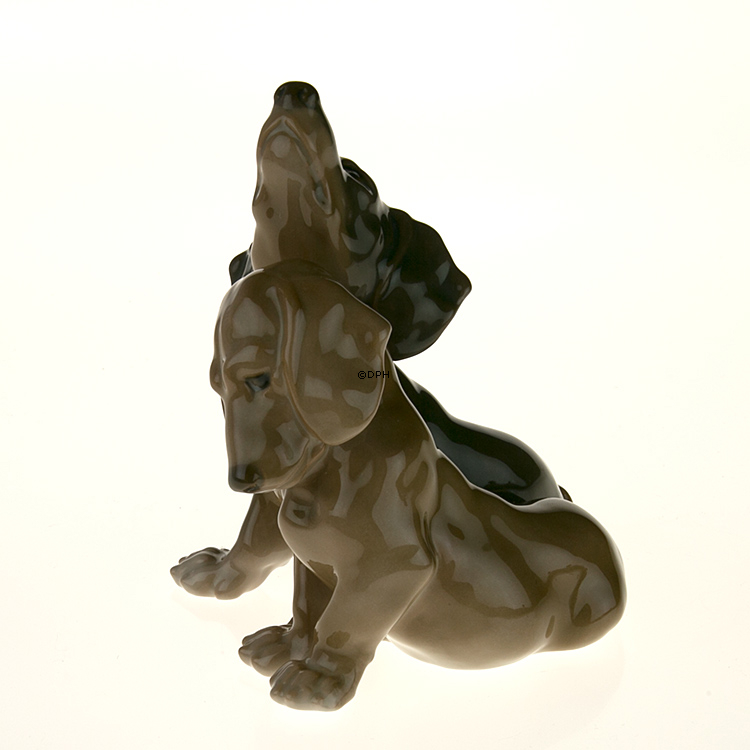 Paar Dackel stehen in Freundschaft, Bing & Gröndahl Hund Figur Nr. 1805