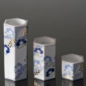 Teelichthalter, 3 Stück, Weiß mit blauen Blumen, Bing & Gröndahl