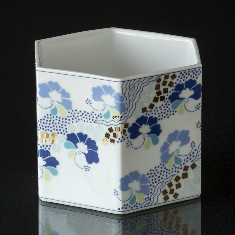 Vase, Weiß mit blauen Blumen, Bing & Gröndahl Nr. 1817-5468, Höhe 10cm