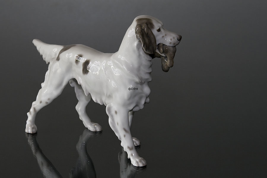 Jagdhund mit Vogel, Bing & Gröndahl Hund Figur Nr. 2015