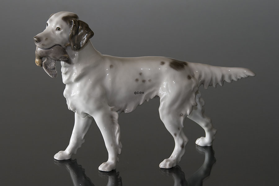 Jagdhund mit Vogel, Bing & Gröndahl Hund Figur Nr. 2015