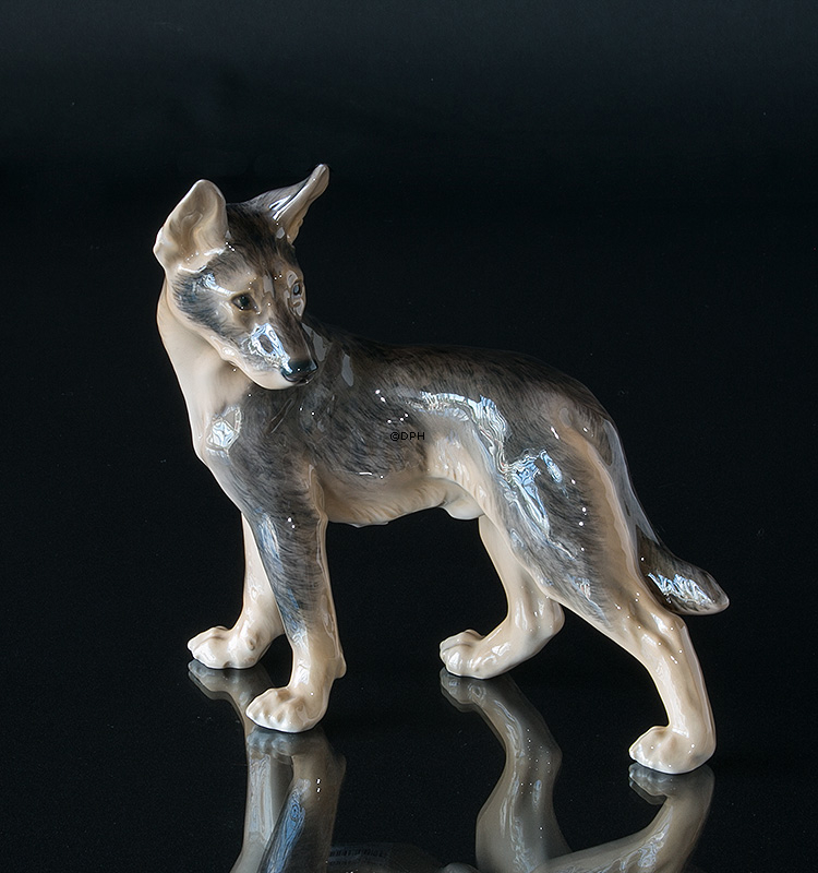 Deutscher Schäferhund stehend, Bing & Gröndahl Hund Figur Nr. 2018