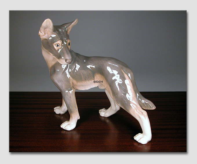 Deutscher Schäferhund stehend, Bing & Gröndahl Hund Figur Nr. 2018