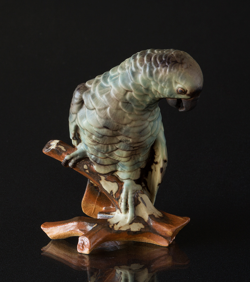 Papagei schaut zur Seite, Bing & Gröndahl Steingut Vogelfigur Nr. 2019