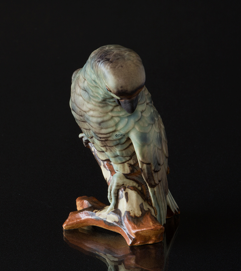 Papagei schaut zur Seite, Bing & Gröndahl Steingut Vogelfigur Nr. 2019