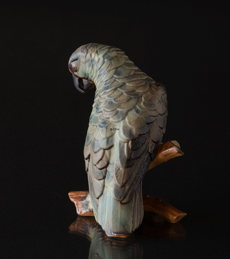 Papagei schaut zur Seite, Bing & Gröndahl Steingut Vogelfigur Nr. 2019