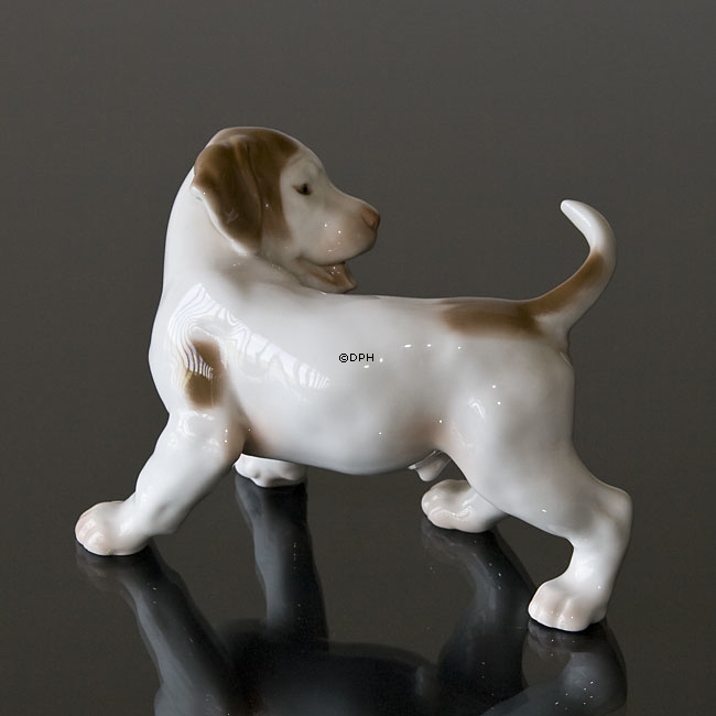 Pointer Welpe jagt seinen Schwanz, Bing & Gröndahl Hund Figur Nr. 2026 oder 444