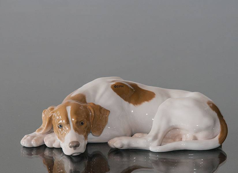 Pointer liegend, Bing & Gröndahl Hund Figur Nr. 2044